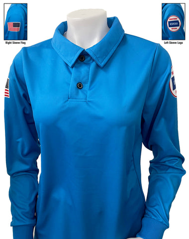 USA403KS BB - Kansas Bright Blue Women's Long Sleeve Volleyball Shirt (Flag Optional)