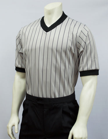 BKS205-Smitty Grey Performance Mesh V-Neck Shirt w/ Black Pinstripes